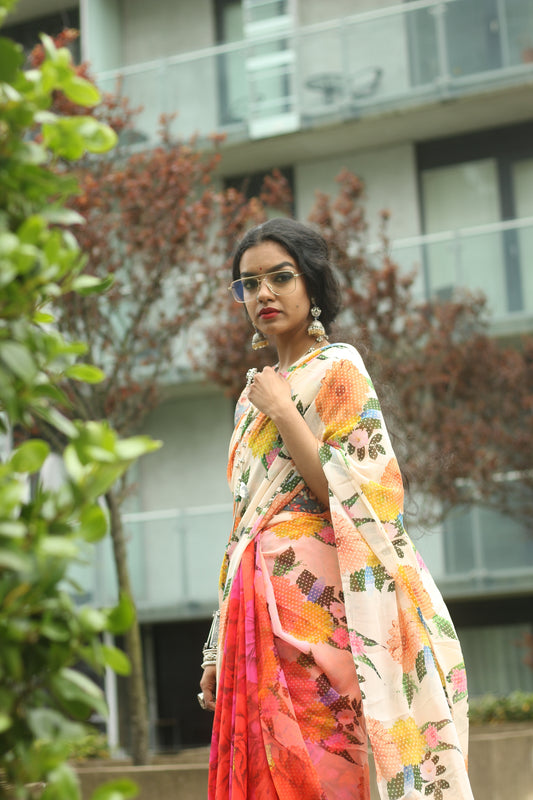 Designer printed viscose silk saree