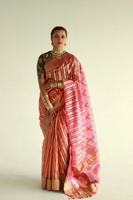 handwoven embroidered banarasi Cora silk saree