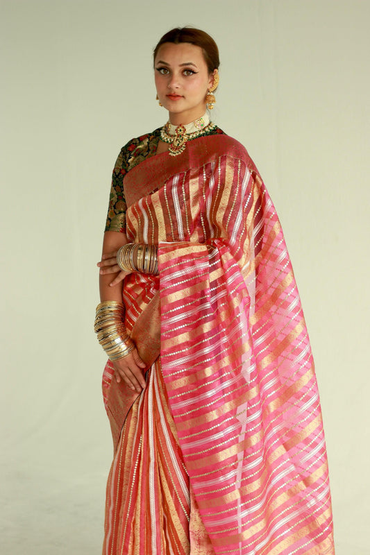 handwoven embroidered banarasi Cora silk saree
