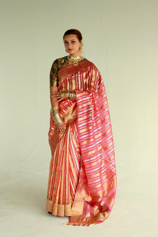 handwoven embroidered banarasi Cora silk saree