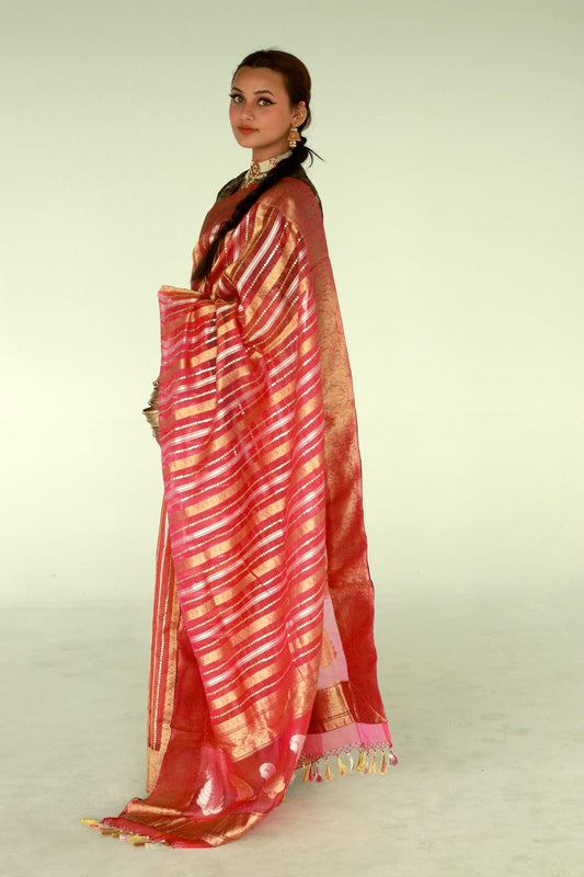 handwoven embroidered banarasi Cora silk saree