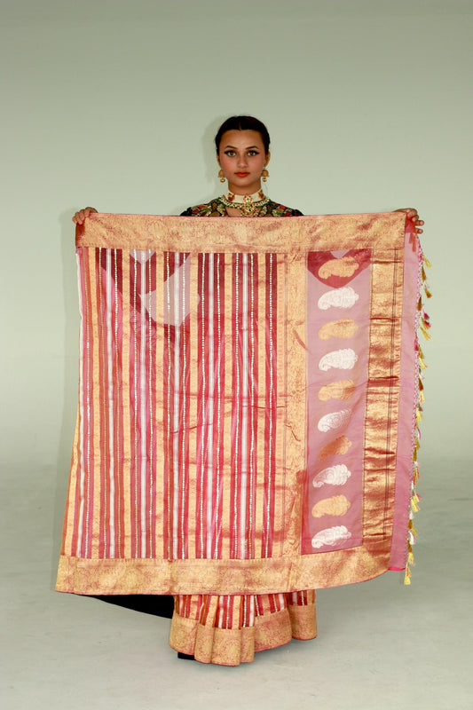 handwoven embroidered banarasi Cora silk saree