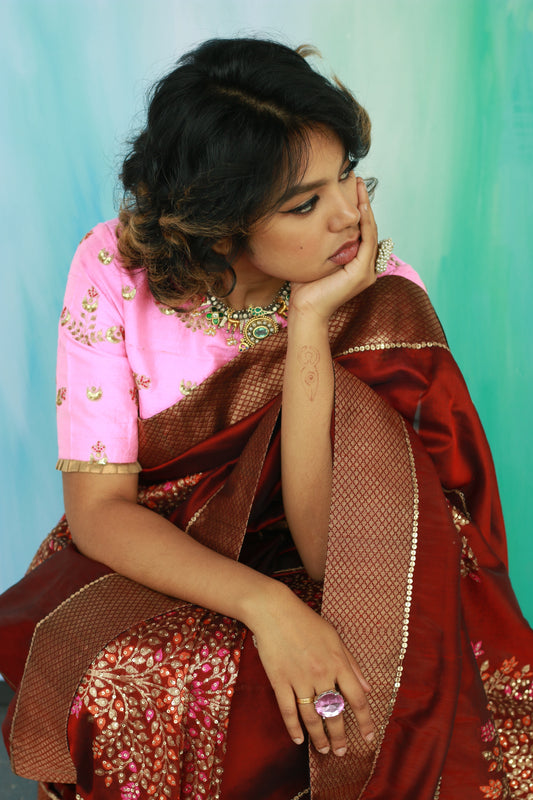 handwoven embrdoired banarasi Cora silk saree
