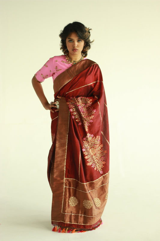handwoven embrdoired banarasi Cora silk saree