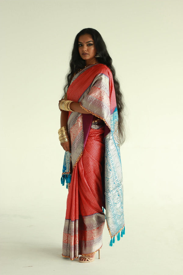 Handwoven, hand-embroidered kanjeevaram silk saree