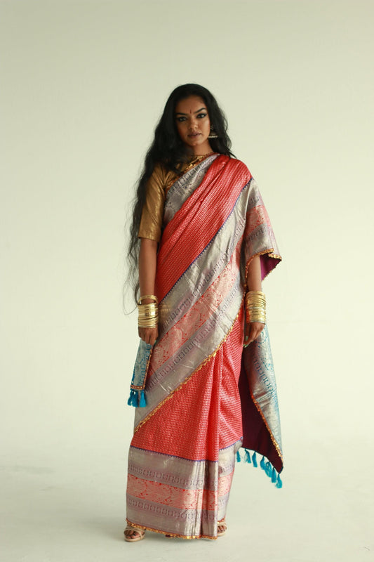 Handwoven, hand-embroidered kanjeevaram silk saree