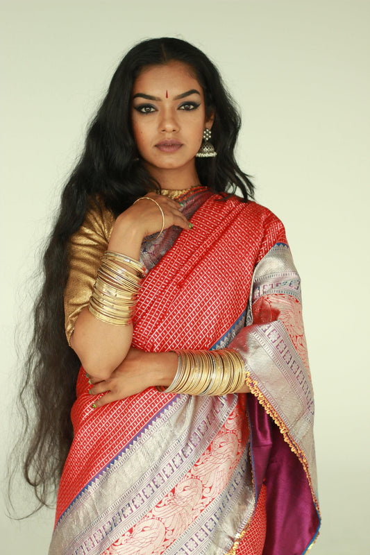 Handwoven, hand-embroidered kanjeevaram silk saree