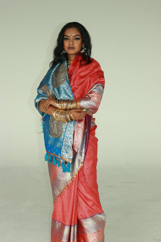 Handwoven, hand-embroidered kanjeevaram silk saree