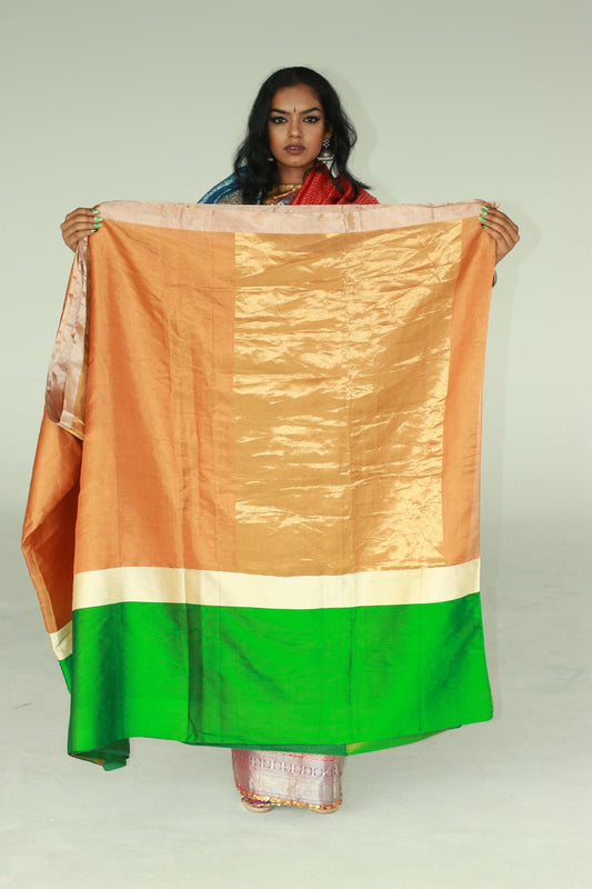 Hand woven metallic copper gold full tissue pattu silk saree