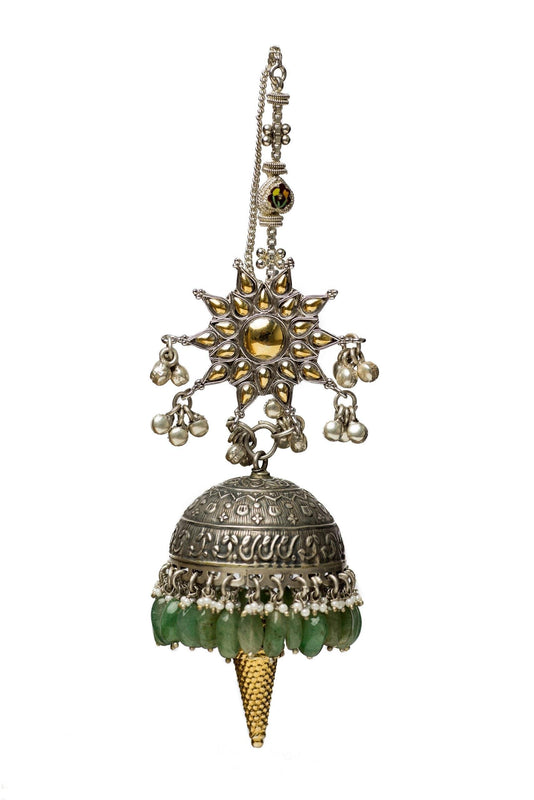 Handcrafted statement silver jhumka
