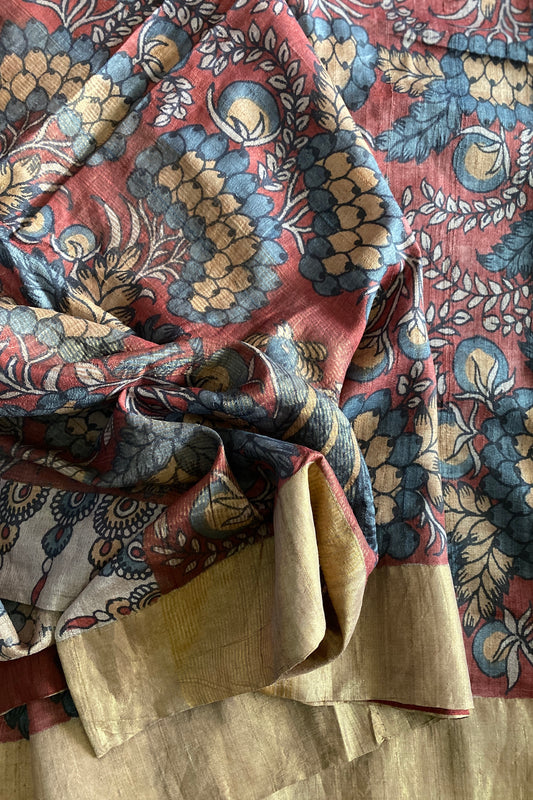 Hand Painted Pen Kalamkari Saree by Ayush Kejriwal