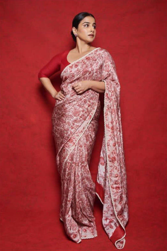 printed silk saree with a floral print
