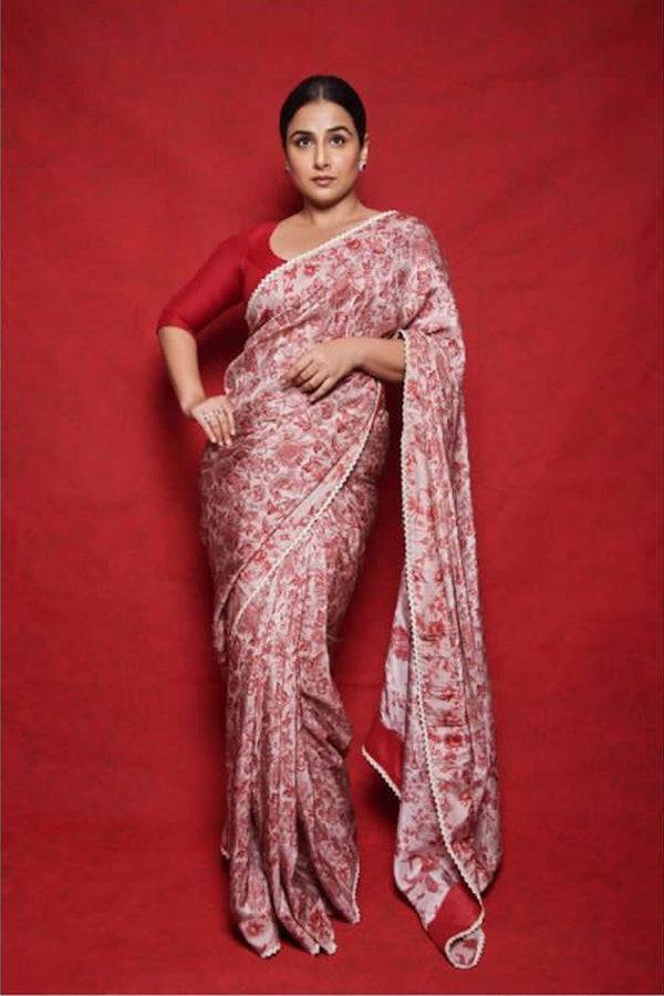 printed silk saree with a floral print