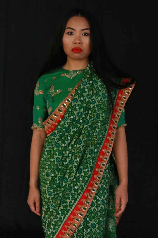 Hariyalko Hand Embroidered Bandhani Saree by Ayush Kejriwal