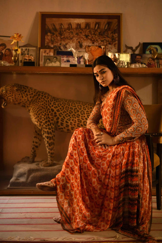 Designer printed viscose silk saree