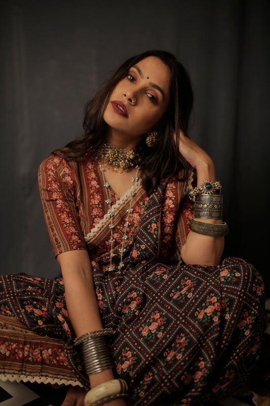 Partywear printed silk saree