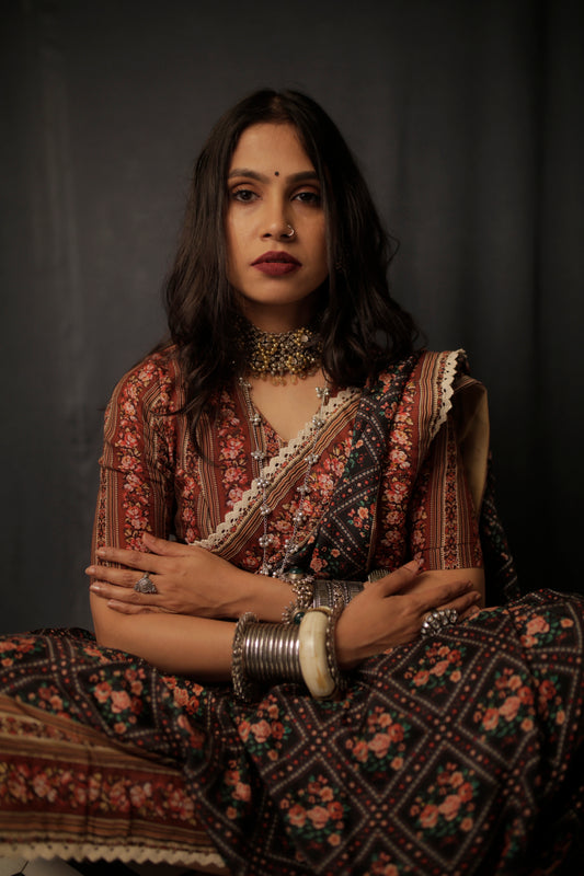 Partywear printed silk saree