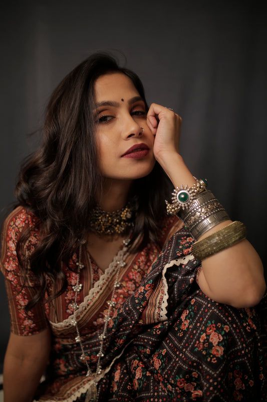 Partywear printed silk saree