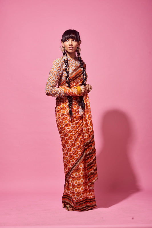 Designer printed viscose silk saree
