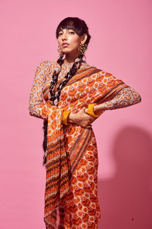 Designer printed viscose silk saree