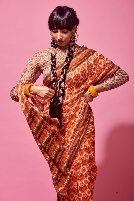 Designer printed viscose silk saree