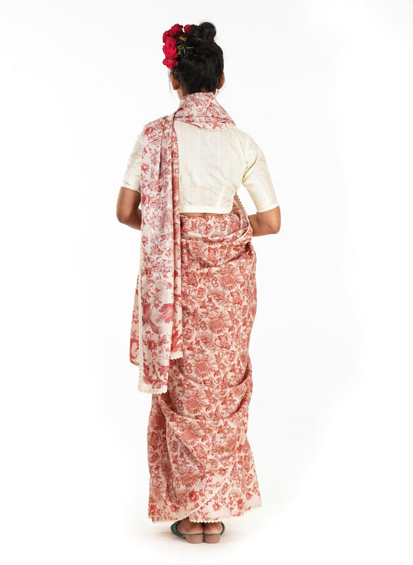 printed silk saree with a floral print