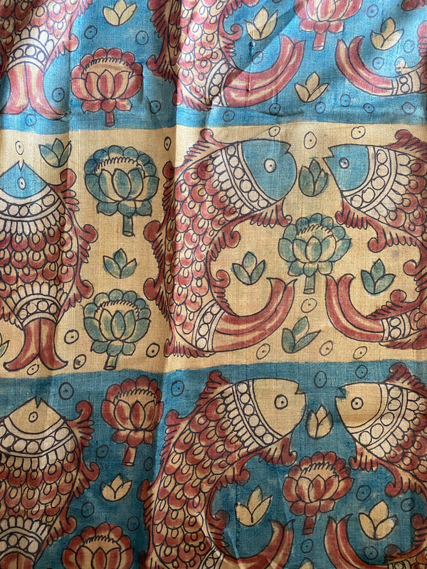 An authentic handmade pen Kalamkari saree designed by Ayush Kejriwal.