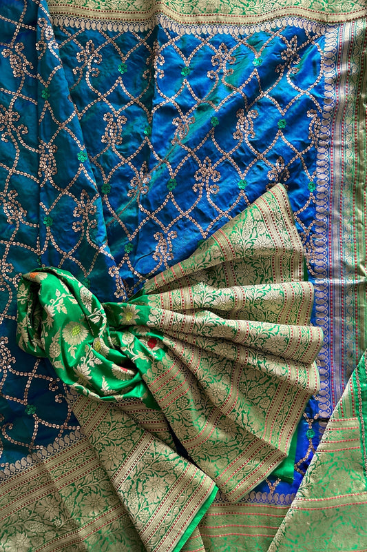 handwoven, hand-embroidered banarasi brocade silk saree