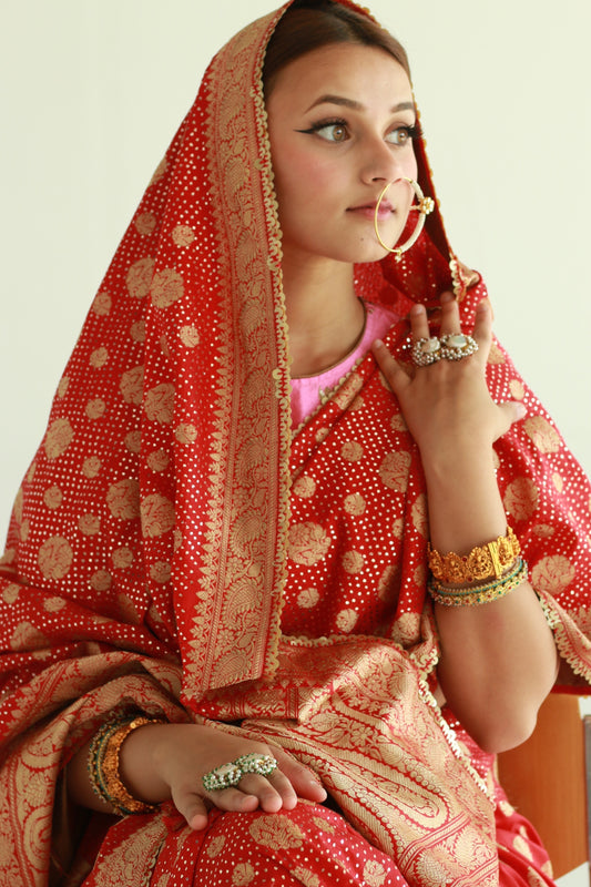 Red handwoven banarasi silk saree