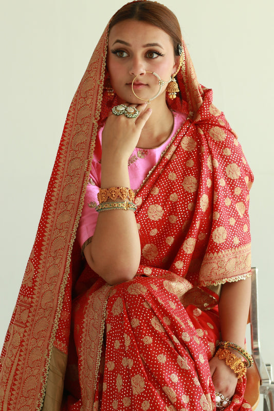 Red handwoven banarasi silk saree