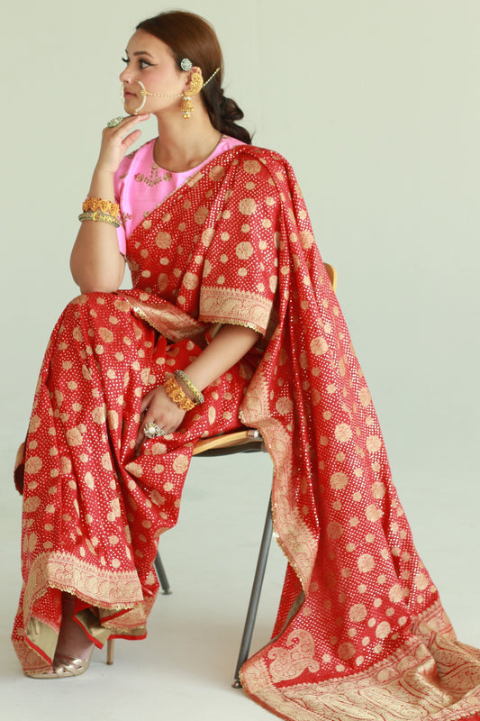red handwoven banarasi silk saree