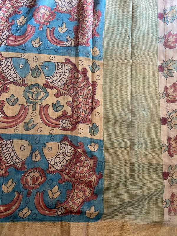 An authentic handmade pen Kalamkari saree designed by Ayush Kejriwal.