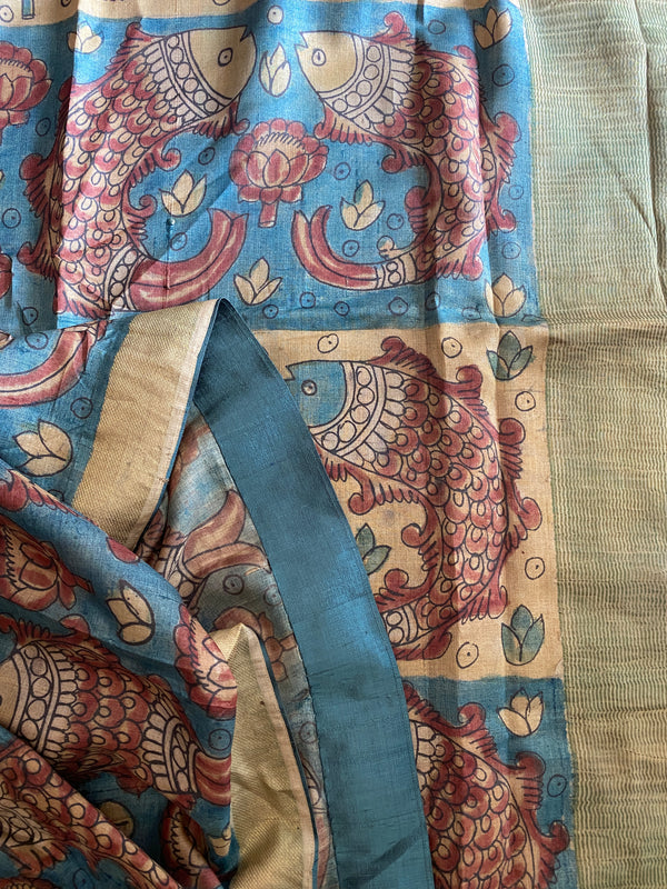 An authentic handmade pen Kalamkari saree designed by Ayush Kejriwal.