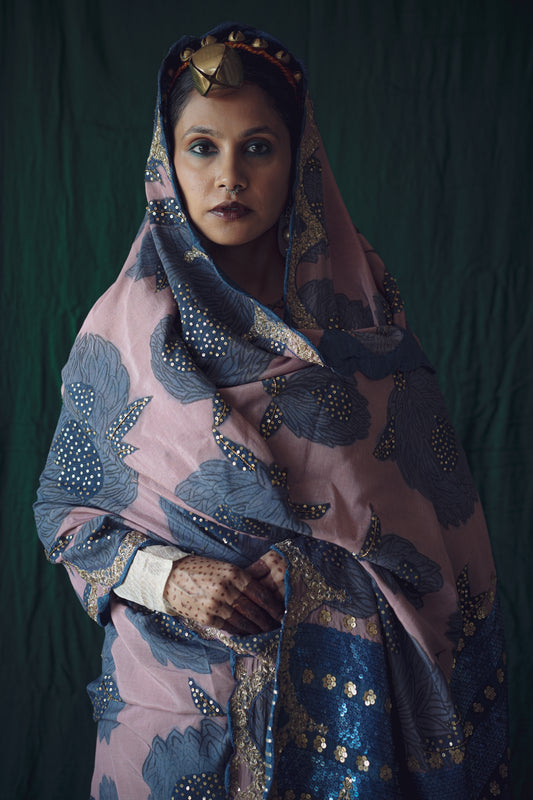 Authentic hanpainted pen Kalamkari silk dupatta