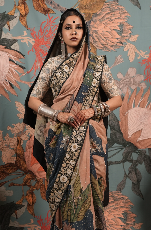 Authentic hand painted pen kalamkari silk saree