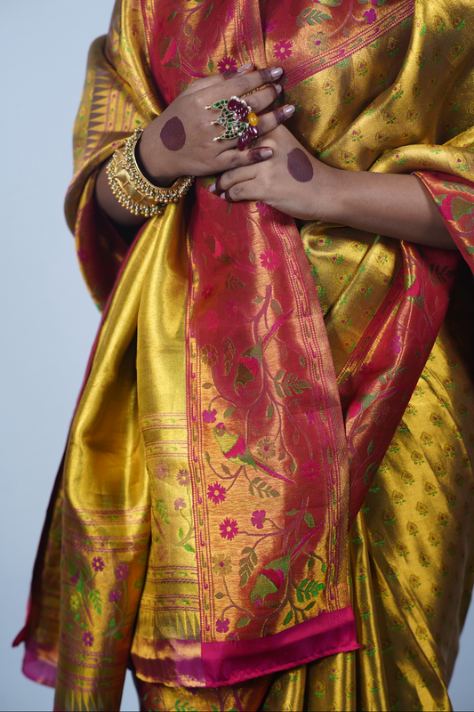Handwoven golden kanjiveeram silk saree