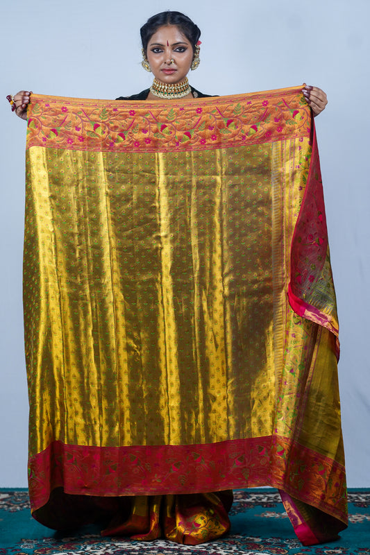 Handwoven golden kanjiveeram silk saree