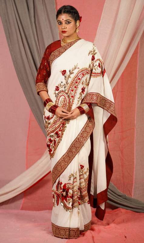 Hand embroidered wedding wear saree