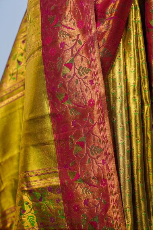 Handwoven golden kanjiveeram silk saree