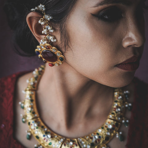  Nawratan (multicoloured) handcrafted jewellery set made in silver 