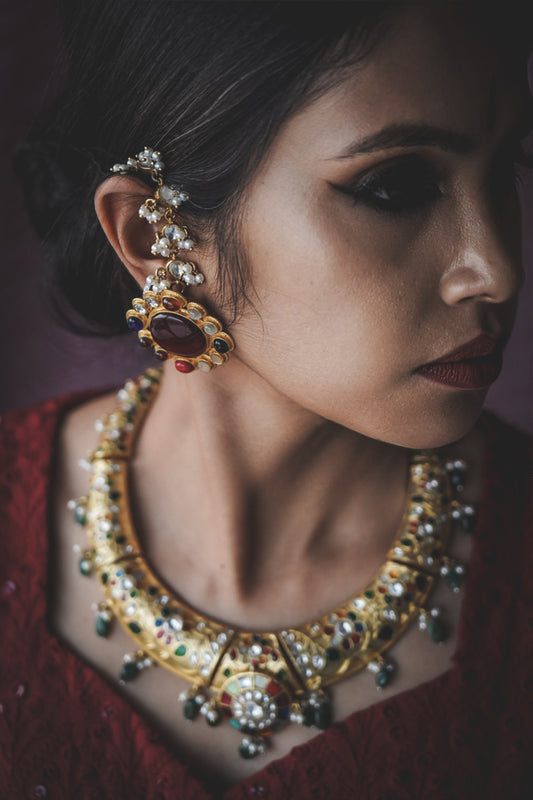  Nawratan (multicoloured) handcrafted jewellery set made in silver 