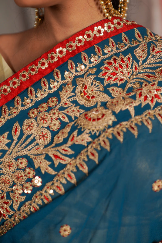 Hand Embroidered Wedding Saree