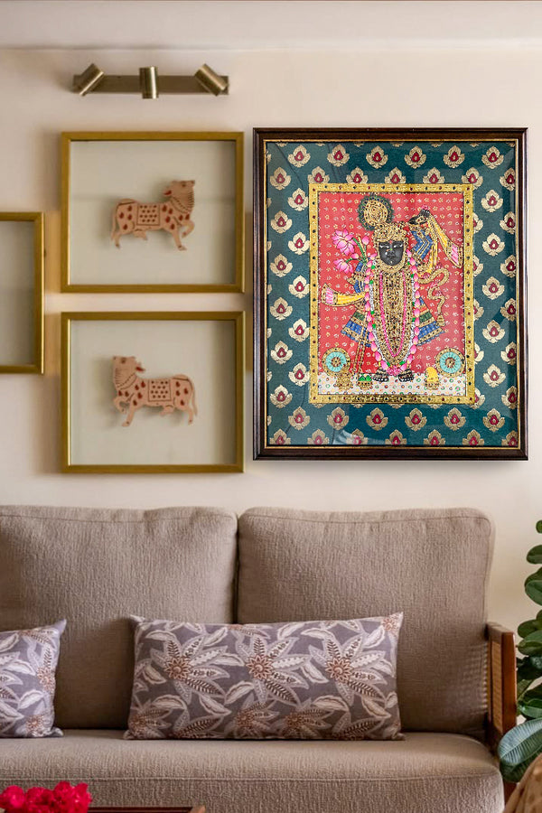 beautiful handcrafted gold Tanjore painting of SrinathJi made by master artists for The Ayush Kejriwal Art Project