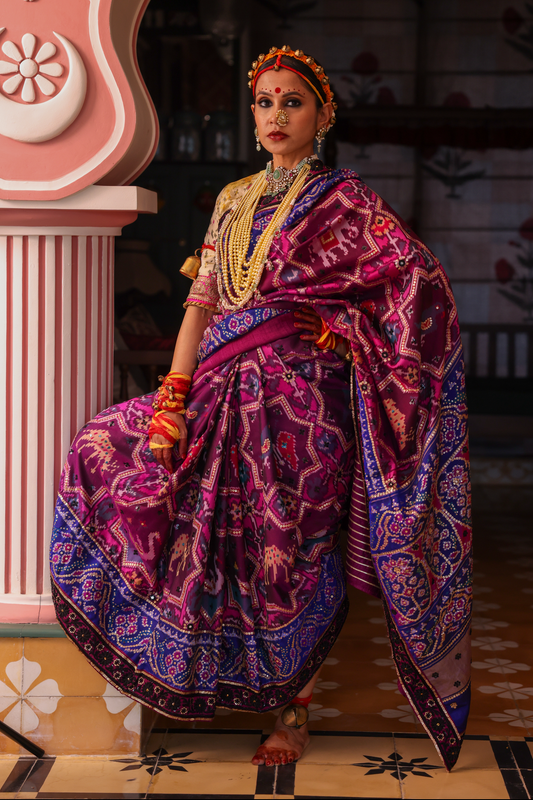 Handcrafted embroidered patola silk saree 