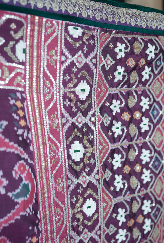 Close-up of patola silk embroidered saree