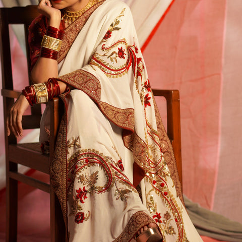 Hand embroidered wedding wear saree