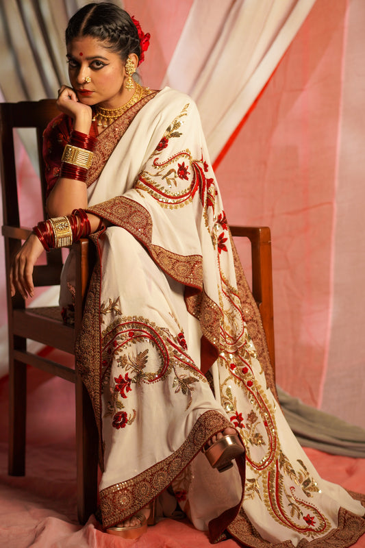 Hand embroidered wedding wear saree