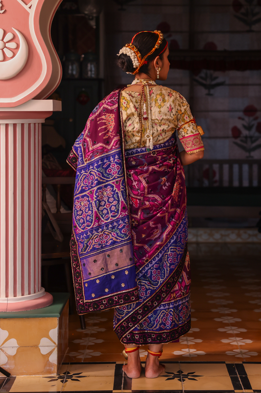 Handcrafted embroidered patola silk saree 