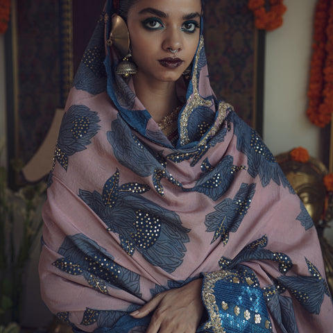 Authentic hanpainted pen Kalamkari silk dupatta