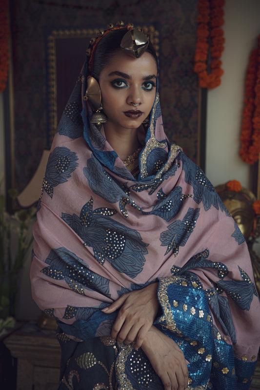 Authentic hanpainted pen Kalamkari silk dupatta